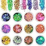 AOOWU Glitter Grosso, 12 Colori Kit polvere Glitterata Glitter Grosse Olografiche, Glitter Chunky Sparkle Glitter per Resina Epossidica, Capelli, Unghie, Viso, Trucco del Festival