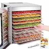 Kwasyo Acciaio Inossidabile Essiccatori per Alimenti, 10 scomparti Con Display LCD, 24 ore Timer, 30-90°C Temperatura Regolabile,1000W Essiccatore di Frutta e Verdura (10 Piani)