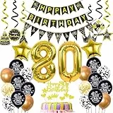 Nero oro Palloncini 80 anni uomo donna compleanno decorazione 80 anni compleanno uomo donna Palloncini 80 anni compleanno uomo oro decorazione torta 80 anni compleanno uomo deco