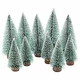 Rebanky 10 pezzi Mini Alberi di Natale Mini Albero di Natale Artificiale Albero di Natale Miniatura Mini Sisal Snow Frost Alberi 5cm/10cm con Base in Legno per Decorazione Tavolo