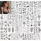 Qpout Tatuaggi temporanei per adulti Donna Uomo Bambini (60 fogli), Tatuaggi neri impermeabili Tribal Face Braccio manica Collo Polso Tatuaggi Fiore di totem Farfalla Piuma di squalo