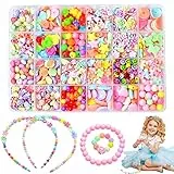 OPPLESIN Perline per Braccialetti Bambini- 550 Pezzi Perline Colorate Usato per Perline per Phone Beads, Kit per la Creazione di Gioielli Colorati(24 tipi)