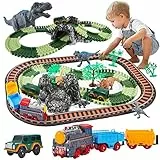 HYAKIDS Pista Macchinine Dinosauro Giocattolo, Piste Flessibile da Corsa Dinosauro con Treno Figure di Dinosauri Educativo Natale Regalo Bambino Giochi 3 4 5 6 Anni
