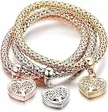 EHIOG 3 pezzi Braccialetto di fascino delle donne, Albero Della Vita Braccialetto, Realizzato in acciaio inossidabile, è un ottimo regalo per mamme e insegnanti(Oro rosa, oro, argento)
