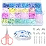 14400pcs 3mm Perline Vetro per Braccialetti, Perline Vetro Colorate, Perline per Bigiotteria Fai da Te Adulti Bambini con Corda Elastica e Altri Accessori per Creazione di Gioielli, Collane, Orecchini