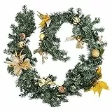 Belle Vous Ghirlanda Natalizia per Porta in Finto Pino Verde - 1,8 m Ghirlande Natalizie per Camino con Pigne, Stelle di Natale Dorate, Palline, Bacche e Fiocchi- Decorazioni Natalizie per Casa, Feste