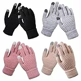 JFAN Guanti Invernali Donna Touch Screen Maglia Calda Adatta per lo sci l'outdoor e l'ufficio 4 Paia (Nero+Grigio+Rosa+Beige)