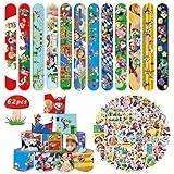 Acuiwer Braccialetti Slap 12 Pezzi con 50 pz di Adesivi Bracelets Super Mario Bros Schiaffo Bracciali Gadget Compleanno Bambini Festa Bomboniere