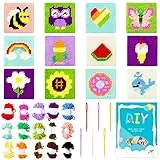 WATINC Kit punto croce 12 in 1 per bambini Needlepoint Starter Set da cucito fai da te con motivo arcobaleno cuore girasole, kit da ricamo educativo per principianti, adolescenti e adulti