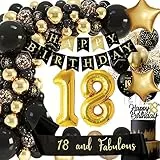 Palloncini 18 Anni Compleanno Ragazzo Ragazza, Decorazioni 18 anni Compleanno, Addobbi 18 Compleanno Striscione, Nero Oro Palloncini Compleanno 18 anni per Decorazioni Festa 18 Compleanno