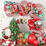 Arco per Palloncini Natalizia, Kit Arco Palloncini con Bastoncini di Zucchero Natalizi e Palloncini Babbo Natale per Natale Addobbi, Case Feste di Capodanno e Addobbi Natalizi per Esterno Interno