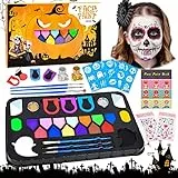 Herefun 36pcs Truccabimbi Kit, 17 Colori Trucco Viso Bambini, Colori Trucco Viso Bambini con Pennelli e Stencil, Body Painting Colori per Feste in Maschera, Halloween, Natale, Cosplay Carnevale