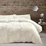 Catherine Lansfield Set copripiumino king size in pelliccia sintetica a pelo lungo, con federe, colore: crema