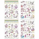 Qpout Tatuaggi temporanei per bambini, glitterati unicorno per compleanno ragazze, accessori per feste goodie bag stuffers riempitivi, per costume di halloween (98 pezzi)