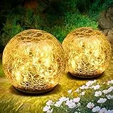 Herefun 2 Luce LED Vetro Crackle, Lampada Solare da Giardino impermeabile, Sfera di vetro crepa Lampada da giardino, Lampada da giardino per Esterno Prato, Terrazze, Cortile (Colori caldi, 12cm)