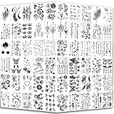 60 fogli Tatuaggi temporanei impermeabili minuscoli, costellazioni di stelle di luna Bussola musicale Linee di ancoraggio Linee di parole Fiori per bambini Adulti Uomini e donne.