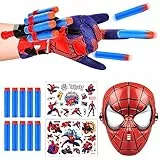 LIVESTN Launcher Glove, Guanti Spiderman Bambino con Spiderman Maschera e Spiderman Tatuaggi, Guanti Launcher per Giochi, Spiderman Glove Launcher Giocattoli, Giocattoli Educativi per Bambini
