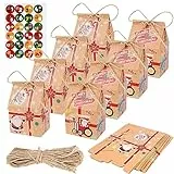 Calendario dell’Avvento Fai da Te, Calendario dell’Avvento 2023, 24 Scatola Regalo Natalizia + 24 Adesivi per l’Avvento, Scatole Carte Kraft per Regali di Natale