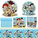 Ksopsdey Stoviglie per Compleanno Toy Story, Toy Story Set Stoviglie per Feste di Compleanno, con Piatto Tazza Tovagliolo Forchetta - Serve 10 Ospiti