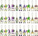 Haooryx 30pcs Mardi Gras Ornamenti in legno gnomo da appendere Etichette regalo, Mardi Gras a tema Carnevale Ciondolo in legno con corda, Ornamento in legno gnomo Elfo per forniture regalo Mardi Gras
