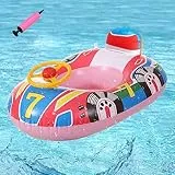 Barca Gonfiabile Neonati,Anello da Nuoto per Bambini con Maniglia Al Volante,Piscina Baby Seggiolino Piscina,Giocattoli di Aiuto Al Galleggiamento per Bambini(Rosa-S)