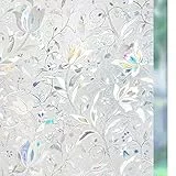 Pellicola Privacy per Finestre e Vetri 3D Fiori Autoadesive Controllo di Calore con Effetto Arcobaleno Anti-UV per Casa Bagno CucinaUfficio 60x200cm
