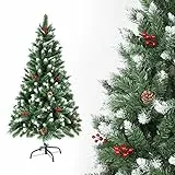 SunJas - Albero di Natale Artificiale con pigne, 120/150/180/210 cm, Punte Appuntite e Abete Artificiale con Supporto in Metallo, Albero di Natale di Alta qualità, pigne,120cm,200Punti
