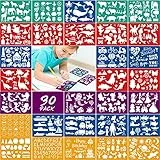Qpout 30pcs Stencil da Disegno Colorato per Bambini, Animali Sirena Dinosauro squalo Lettere Pittura per Ragazzi Ragazze Compleanno Regali di Natale Bambini in età prescolare Strumento di Pittura