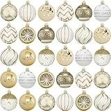 Set di 30 palline per albero di Natale, in plastica, con gancio, decorazione per Natale, matrimoni, feste (oro e bianco)