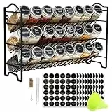 edihome, Porta Spezie per Cucina, 24 barattoli per Spezie, Organizer a 3 livelli con struttura in metallo, con Etichette, coperchi individuali e dispenser