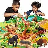 BUYGER 58 Pezzi Animali Giocattolo per Bambini, Figure di Animali Realistici Selvaggio Giungla Plastica Set, con Tappetino da Gioco, Educativo Regalo per Bambini 3 4 5 Anni