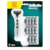 Gillette Mach3 12 Lamette da 3 Lame, Fino a 15 Rasature con 1 Testina