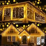 Moxled Luci Natale Esterno Cascata - 9M 360 LED Tenda Luminosa Esterno Bianco Caldo, Luci Natale con Telecomando, 8 Modalità, Luci Decorazioni Natalizie per Finestra, Balcone, Feste