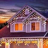 Peccider Cascata di Luci 220 LED Tenda Luminosa Bianco Caldo e Bianco Freddo,7,5x0,7m Luci di Natale 8 Modalità, Memoria, Catena Luminosa esterno per Natale patio Giardino Matrimonio