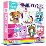 KRAFUN Kit portachiavi da cucito per bambini 7-8-9-10-11-12 per principianti, arti e mestieri, include 6 bambole di peluche, istruzioni e materiali in feltro di peluche, abilità di ricamo