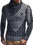 Leif Nelson Maglione Uomo Felpa a Maglia Collo a Scialle LN-5255 Black-Ecru Large