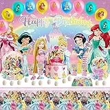Set di articoli per feste di compleanno con principessa, 137 pezzi, set da tavola di compleanno con scritta 'Happy Birthday', piatto, palloncini, tovaglia, tovaglia, decorazioni per feste a tema