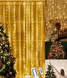 Tenda Luci LED,300 LED 3M×3M Tenda Luminosa Natale con 8 Modalità Impermeabile Tenda Luci LED con catena di luci telecomando USB per Esterni,Interni,Natale,Camera da Letto,Giardino(Bianco Caldo)