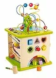 Hape Country Critters Play Cube, Wooden Learning Puzzle Toy for Toddlers, 5-Sided Activity Centre with Animal Friends, Shapes, Mazes, Wooden Balls, Shape Sorter Blocks and More