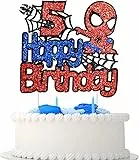 Spiderman Decorazioni Torta Compleanno 5 Anno, Happy Birthday Topper Torta Decorazione per Bambini, Glitter Bifacciale Decorazione Torta Per Ragazzi Ragazze Compleanno di Feste