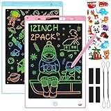 Sofore 2 Pezzi Tavoletta Grafica LCD Scrittura 12 Pollici,Colorato Tavoletta Grafica Bambini con Pulsante Elimina e Interruttore di Blocco,Giochi Bambini 2-7 Anni Ragazze (blu+rosa)