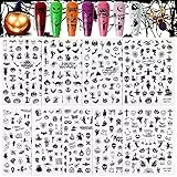 Kalolary 9 Fogli Halloween Adesivi Unghie, Halloween Adesivi Decalcomanie Nail Art Autoadesivi Zucca Cranio Pipistrello Ragnatela Stereoscopico 3D Decorazioni per Ragazze Unghie Decorazioni