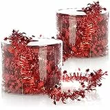 com-four® 2X Ghirlanda di Filo con Stelle - Festone Natalizio - Ghirlande per Capodanno - Decori per L'Albero di Natale - Addobbo per Corona d'Avvento (Rosso - 2 Pezzi)