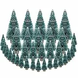 DECARETA 35 Pezzi Mini Albero di Natale Innevato Mini Albero di Natale Artificiale 4.5/6.5/8.5/12.5cm con Base Legno Pino Natale Sisal per Decorare Tavolo, Fai da Te, Vetrina (Blu Verde)