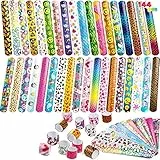 144 bracciali a scatto con animali e bambini, con slap e pensierini, per il compleanno dei bambini, per ragazzi e ragazze, set di braccialetti pieghevoli, 21 59 cm, Plastica