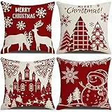 KSSKEN Federe Cuscini Natalizi 45x45cm, Federe Natalizi 4 Pack Cotone Biancheria Fodere Cuscino Divano per Soggiorno Sedia Letto-Decorazione Natalizia