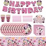 Ksopsdey Set di decorazioni per feste di Topolino, 53pezzi, decorazioni di compleanno con Minnie, Minnie Compleanno Stoviglie,Tovagliolo,Piatto,Tazza,Tovaglia,Compleanno Festa per Ragazzo Ragazza