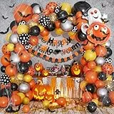 112Pezzi Palloncini Halloween Arco Kit Ghirlanda Set Halloween Feste Decorazioni Nero Arancione Palloncini Zucca Ghost Alluminio 3D per Eventi a Tema di Halloween Carnevale Partito Ragazzi Ragazze