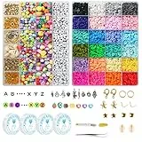 YoniYa 7400 Pezzi Perline per Braccialetti Bambini Adulti Perline Piatte per Braccialetti con Lettere Ciondoli Accessori Perline di Argilla Polimerica per Bigiotteria Fai da Te