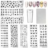 ZOCONE 8 Pezzi Kit French Stampino Unghie con 1 Clear Nail Stamper Silicone+1 Raschietti, Set di Stamping Nail Art Timbro per Unghie per Donna Ragazze per Lunette French Manicure Nail Art Strumento